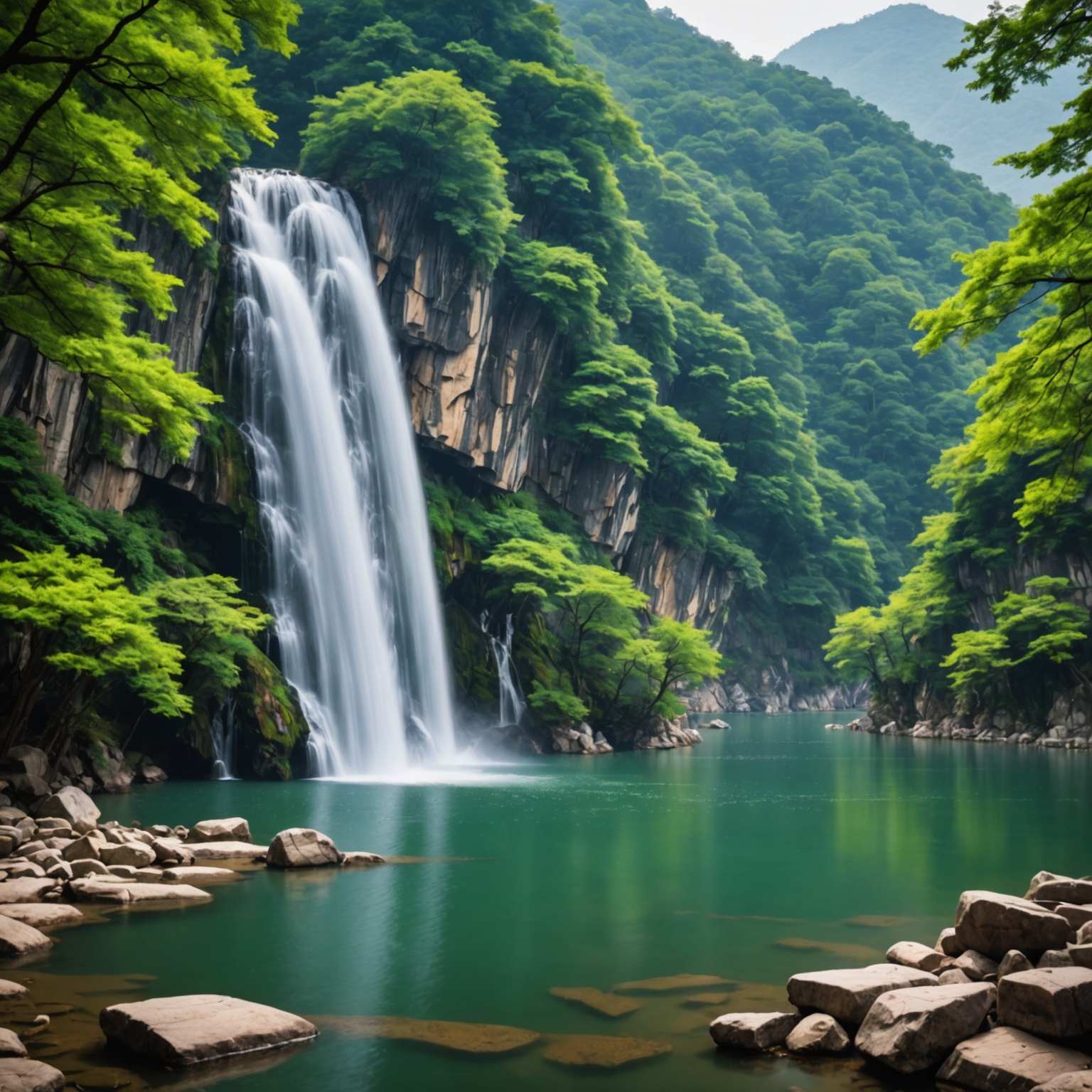 Serene Escape: Jingbo Lake Waterfall